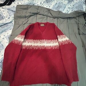 Vintage Backhill by Burton Red and White V-Neck Sweater 85  % wool snowboard